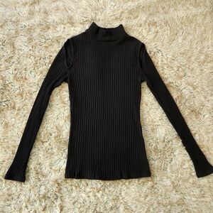 Solemio Los Angeles Mock Neck Ribbed Long Sleeve Sweater Black Size Medium